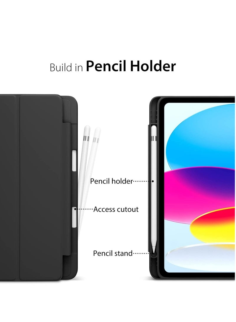 ELTRAZONE Smart Auto Wake/Sleep Cover with Built-in Pencil Holder Trifold Case for Apple iPad 10th Generation (Model A2696 A2757) - Black - Image 5