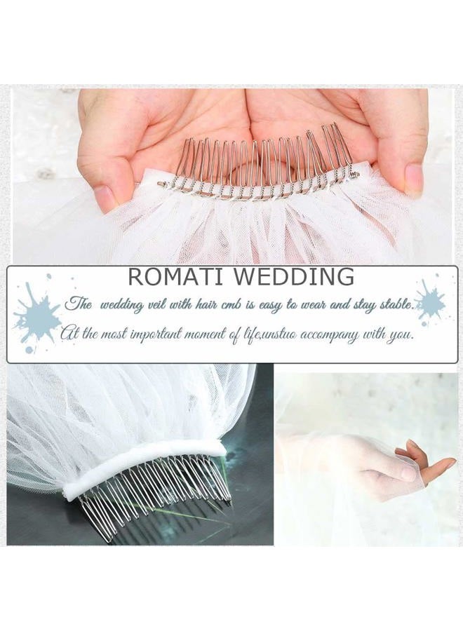 Unsutuo Wedding Veil Comb Bridal Cathedral Veil 1 Tier Drop Veil Wedding Rhinestones Hair Comb for Brides, 118 Inches (118"W-118"L,White) - Image 5