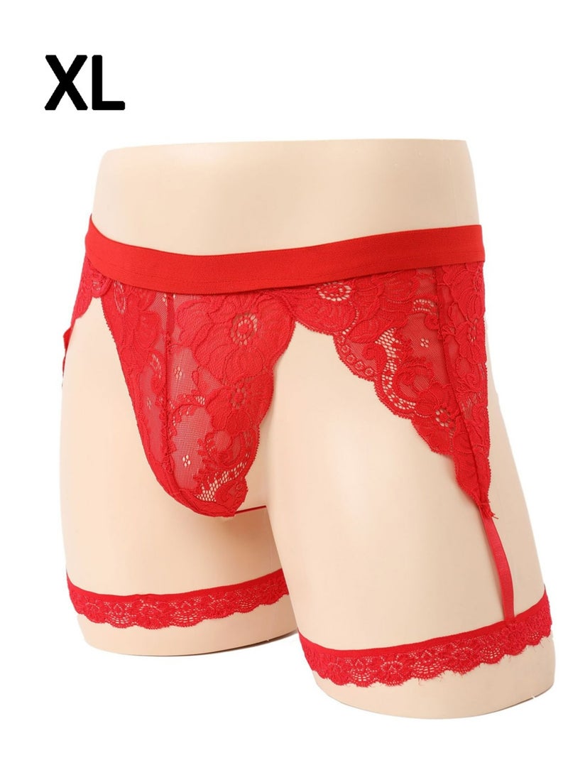 ULELAY Men's Lace Underwear Sheer Pouch Garter Panties(XL) - Image 1
