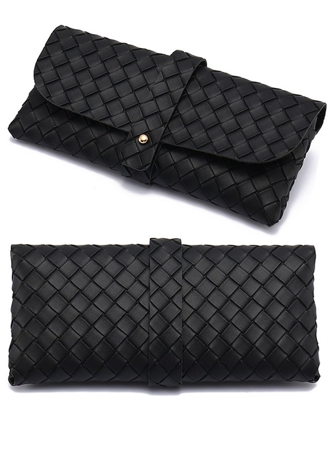 2 عبوة من حافظة نظارات ناعمة أنيقة مع حزام قفل وحقيبة خفيفة الوزن محمولة للنظارات الشمسية مصنوعة من جلد البولي يوريثان (أسود)