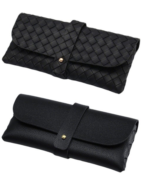 2 عبوة من حافظة نظارات ناعمة أنيقة مع حزام قفل وحقيبة خفيفة الوزن محمولة للنظارات الشمسية مصنوعة من جلد البولي يوريثان (أسود)