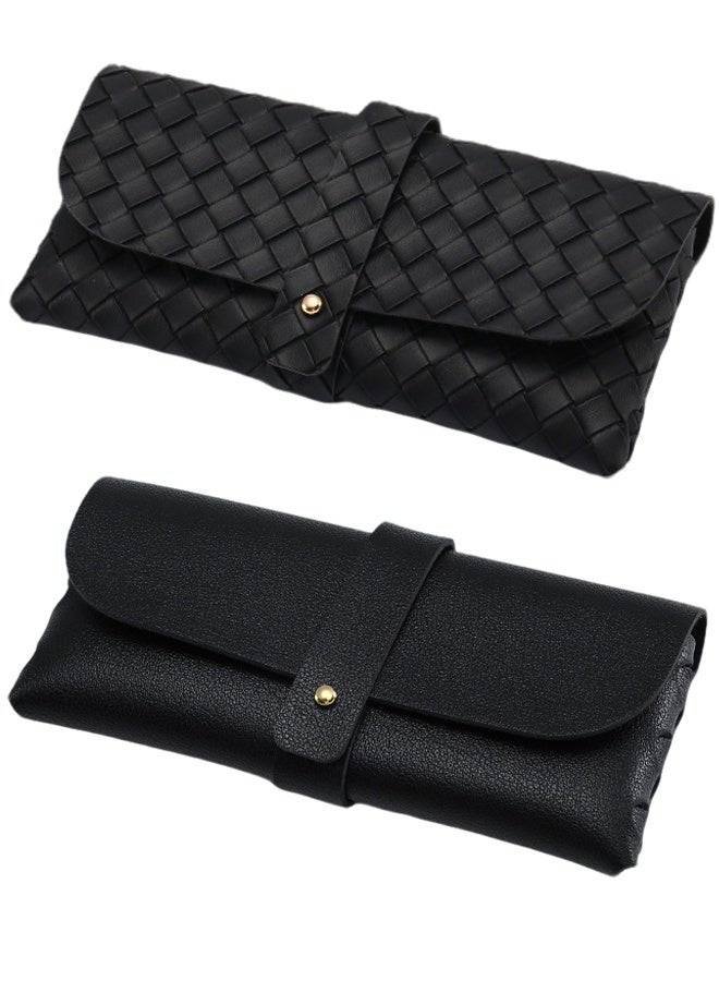 2 عبوة من حافظة نظارات ناعمة أنيقة مع حزام قفل وحقيبة خفيفة الوزن محمولة للنظارات الشمسية مصنوعة من جلد البولي يوريثان (أسود)