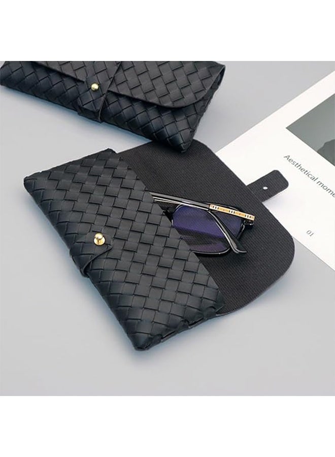 2 عبوة من حافظة نظارات ناعمة أنيقة مع حزام قفل وحقيبة خفيفة الوزن محمولة للنظارات الشمسية مصنوعة من جلد البولي يوريثان (أسود)