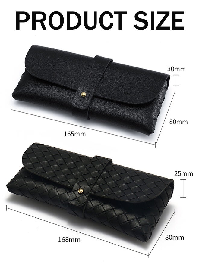 2 عبوة من حافظة نظارات ناعمة أنيقة مع حزام قفل وحقيبة خفيفة الوزن محمولة للنظارات الشمسية مصنوعة من جلد البولي يوريثان (أسود)