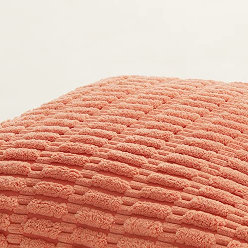 Fancy Homi 4 Packs Boho Coral Decorative Throw Pillow Covers 18x18 Inch for Living Room Couch Bed Sofa, Rustic Modern Farmhouse Home Decor, Soft Plush Corduroy Cute Square Peach Cushion Case 45x45 cm - Image 5