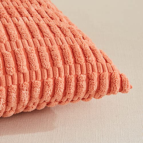 Fancy Homi 4 Packs Boho Coral Decorative Throw Pillow Covers 18x18 Inch for Living Room Couch Bed Sofa, Rustic Modern Farmhouse Home Decor, Soft Plush Corduroy Cute Square Peach Cushion Case 45x45 cm - Image 4