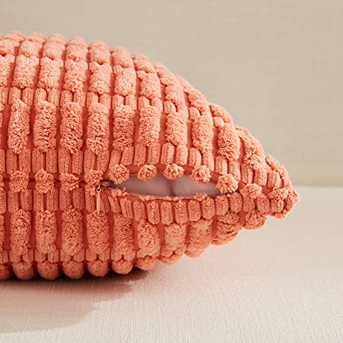 Fancy Homi 4 Packs Boho Coral Decorative Throw Pillow Covers 18x18 Inch for Living Room Couch Bed Sofa, Rustic Modern Farmhouse Home Decor, Soft Plush Corduroy Cute Square Peach Cushion Case 45x45 cm - Image 3