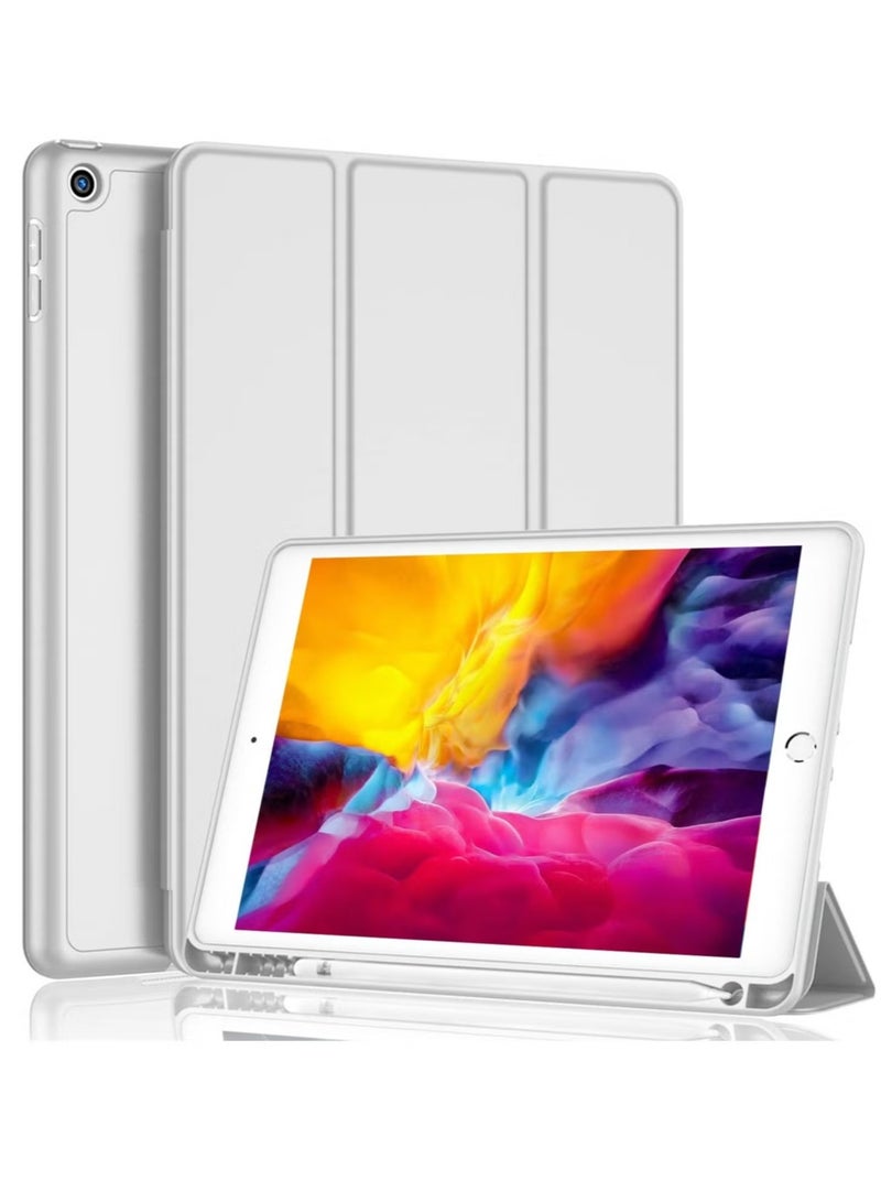 iPad 9.7 Case (2018/2017, 6th/5th Gen) Smart Cover with Pencil Holder – Soft Baby Skin Silicone Back, Full Body Protection, Auto Wake/Sleep, Silver Gray - Image 1