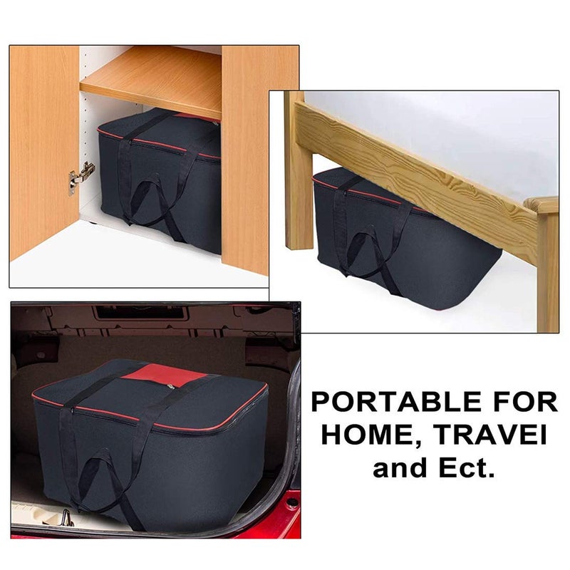 WhiteKrafts Nylon Big Underbed Storage Bag Moisture Proof Baby Toys and Cloth Organiser with Zippered Closure and Handle Black Set of2  - Image 3