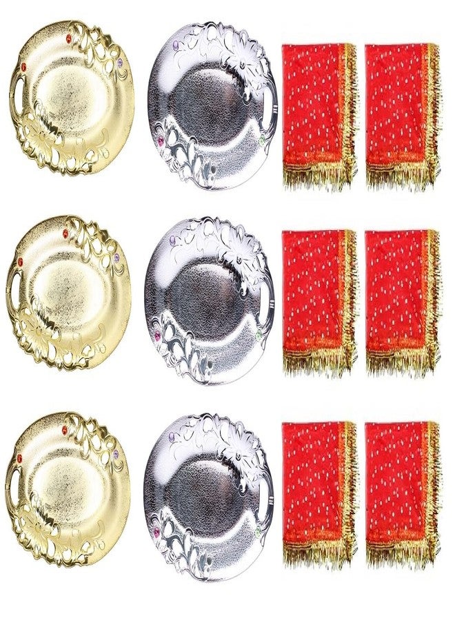 GLAN Navratri Gift Kanya Pujan Gift Kanjak Return Gift Items for Kids Boys and Girls Pack of 1 (6 Oval Plates Multi with 6 Gotta Chunni) - Image 1