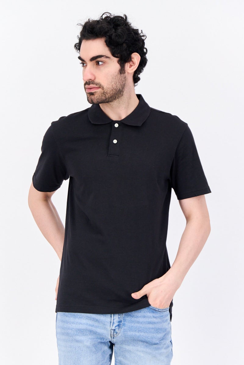 GAP قميص بولو قصير الأكمام للرجال بتصميم عادي، أسود - Image 1