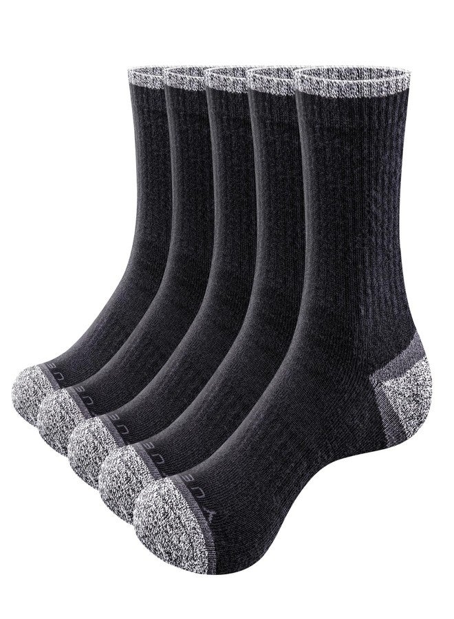 YUEDGE Women's Black Cotton Cushioned Gym Training Athletic Crew Socks Moisture Wicking Anti-Odor Womens Socks For Women, Size 9-11, 5 Pairs - Image 1