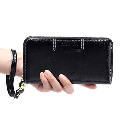 FT FUNTOR Wristlet Wallet for Women, Ladies Zip around Wallet PU Vegan Leather Clutch Long Purse Phone Card Holder Organizer Black - Image 3