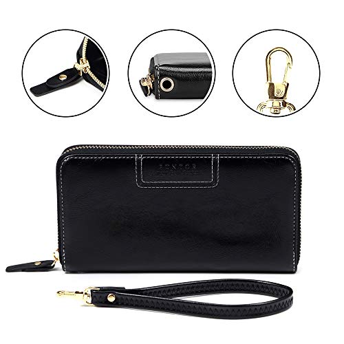 FT FUNTOR Wristlet Wallet for Women, Ladies Zip around Wallet PU Vegan Leather Clutch Long Purse Phone Card Holder Organizer Black - Image 5