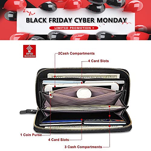 FT FUNTOR Wristlet Wallet for Women, Ladies Zip around Wallet PU Vegan Leather Clutch Long Purse Phone Card Holder Organizer Black - Image 2