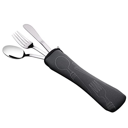 Fiazony 3-Piece Stainless Steel Traveling Cutlery for School, Office, Company, Camping Flatware with Carrying Case - Image 1