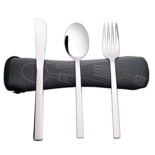 Fiazony 3-Piece Stainless Steel Traveling Cutlery for School, Office, Company, Camping Flatware with Carrying Case - Image 4