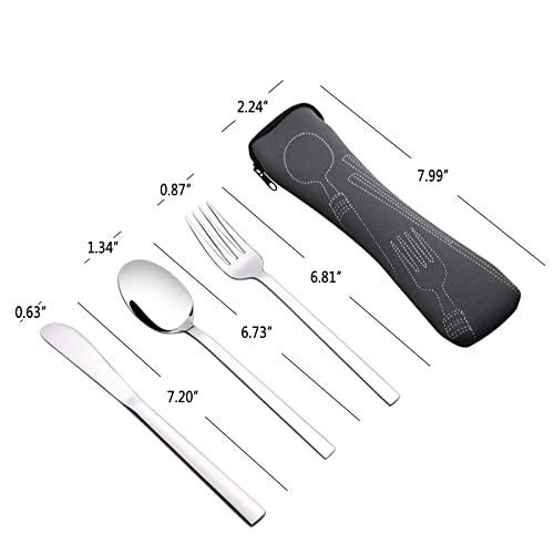 Fiazony 3-Piece Stainless Steel Traveling Cutlery for School, Office, Company, Camping Flatware with Carrying Case - Image 2