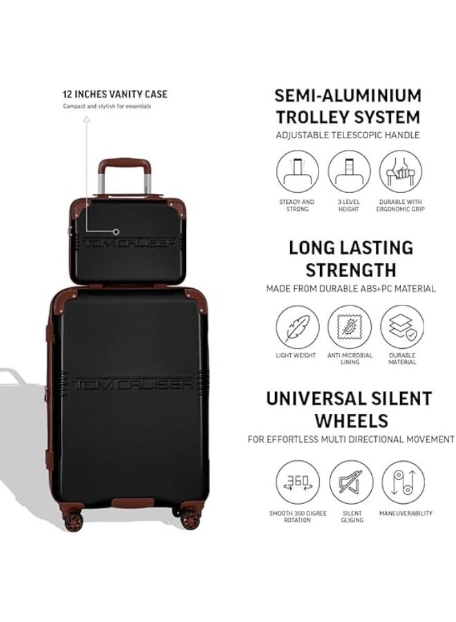 TOM CRUISER Grand Tour 20 Inch Hard Trolley with 16 Inch Vanity Case – Black, ABS+PC, TSA Lock, Silent Wheels - Image 1