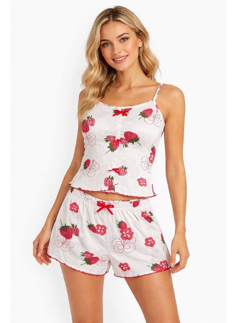 Caesar Women's Derby top and shorts with a strawberry print - Image 1