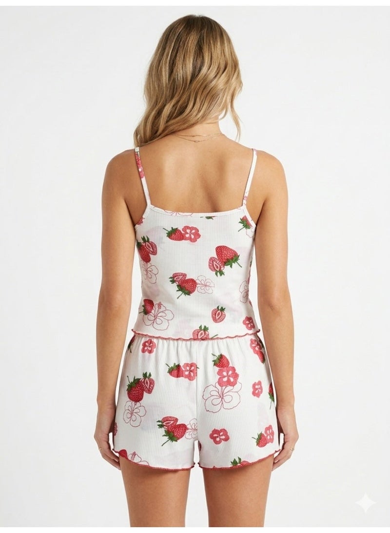 Caesar Women's Derby top and shorts with a strawberry print - Image 3