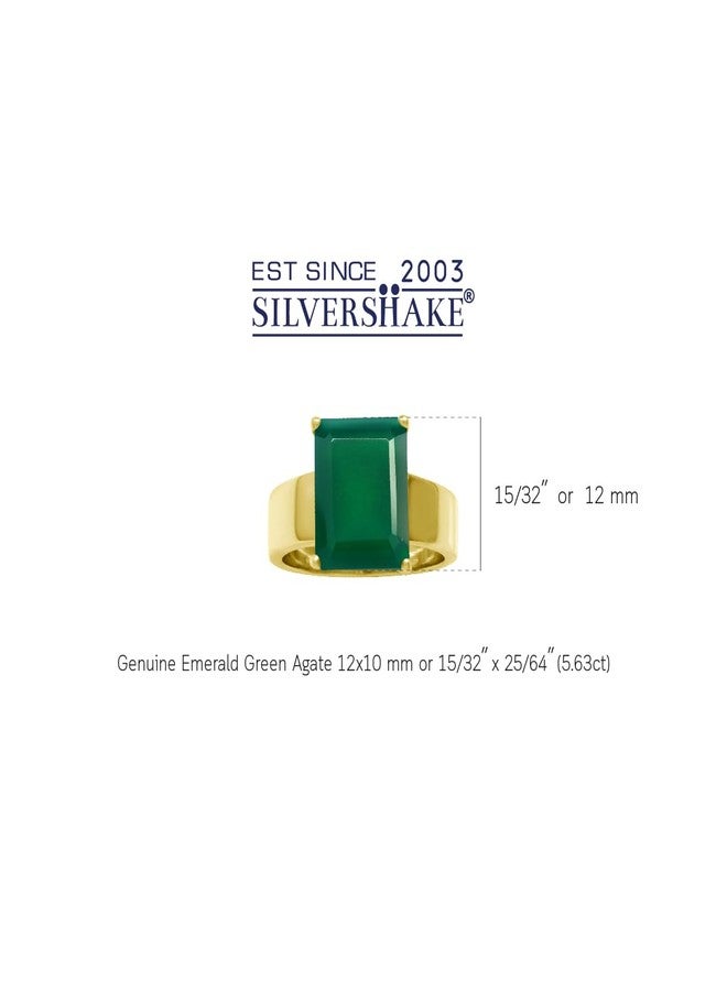 Silvershake HUGE 5.86 CTW 12X10mm Octagon Shape Natural Emerald Green Agate 14K Yellow Gold Plated 925 Sterling Silver Solitaire Ring May Gemstone Birthstone Size 8 - Image 2