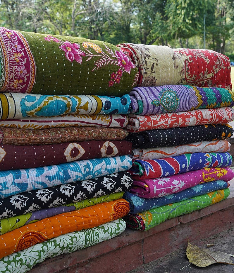 Boho Sanskriti لحاف بوهو سانسكريتي الهندي، أغطية سرير عتيقة، رمي، رالي، مجموعة قنطة قابلة للعكس، غطاء سرير، بطانية قطنية جوداري - قطع فردية، توأم - Image 5