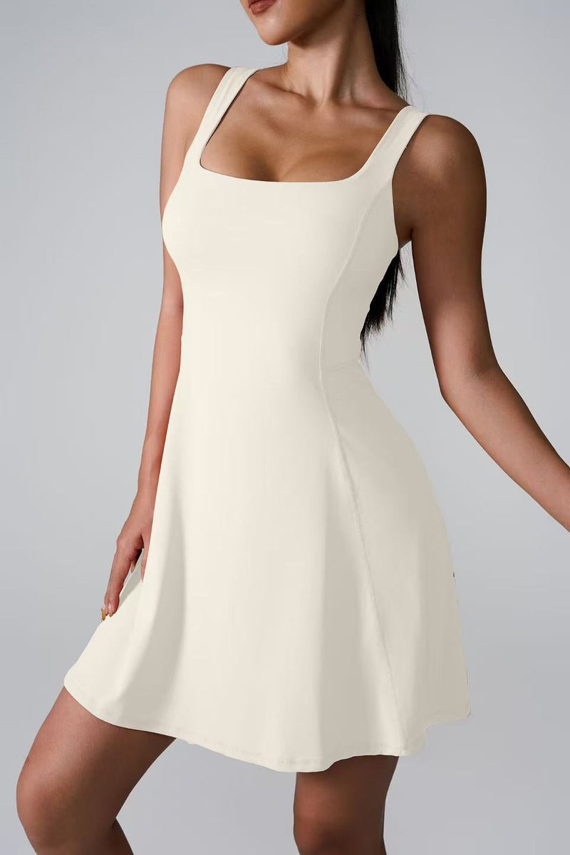 SVL Padel & Tennis Dress with Built-In Bra & Shorts - Beige - SVL - Image 1