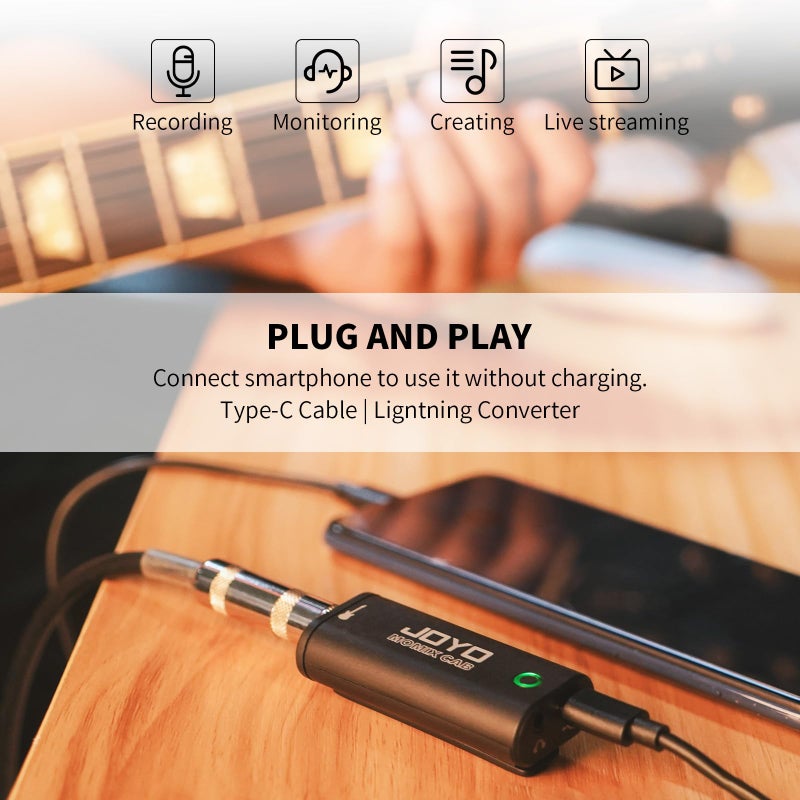 JOYO Guitar Audio Interface Pocket Internal Recording Sound Card with Type-C and Lightning for Phone Portable and Lightweight Plug & Play (MOMIX CAB) - Image 3