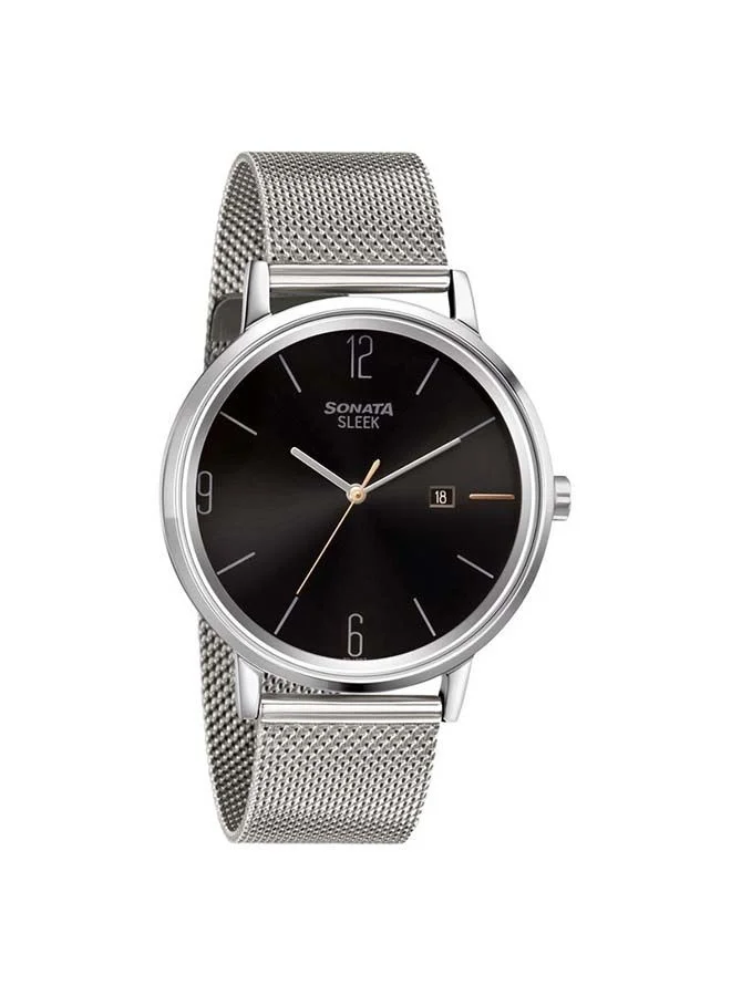 Sonata  Round Shape Stainless Steel Analog Wrist Watch 7131SM02 - 42 mm - Silver for Men | Best Price UAE