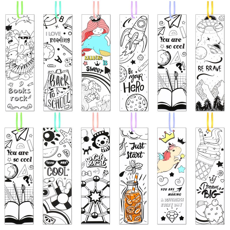 Outus 108 Pcs Color Your Own Bookmarks Inspirational Bookmarks DIY Motivational Coloring Blank Paper Book Marks Birthday DIY Supplies - Image 2