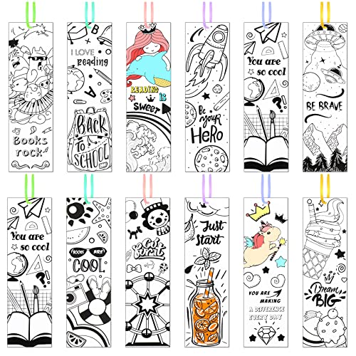Outus 108 Pcs Color Your Own Bookmarks Inspirational Bookmarks DIY Motivational Coloring Blank Paper Book Marks Birthday DIY Supplies - Image 1