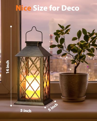 Otdair Solar Lanterns Outdoor Waterproof, 2 Pack 14" Solar Lantern with Glass Retro LED Flickering Flameless Candle,Lanterns Decorative Outdoor for Gift, Yard, Garden, Patio, Balcony,Porch, Party - Image 5