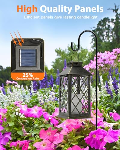 Otdair Solar Lanterns Outdoor Waterproof, 2 Pack 14" Solar Lantern with Glass Retro LED Flickering Flameless Candle,Lanterns Decorative Outdoor for Gift, Yard, Garden, Patio, Balcony,Porch, Party - Image 4