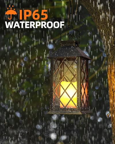 Otdair Solar Lanterns Outdoor Waterproof, 2 Pack 14" Solar Lantern with Glass Retro LED Flickering Flameless Candle,Lanterns Decorative Outdoor for Gift, Yard, Garden, Patio, Balcony,Porch, Party - Image 3