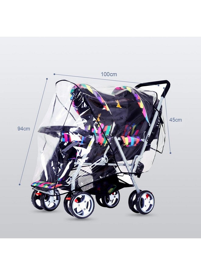 ITODA Twins Baby Pushchair Rain Cover Universal Sit Tandem Stroller Waterproof Rainy Weather Guard Outdoor Double Carriage Wind Dust Snow Protection Breathable Shield Transparent Accessories - Image 1