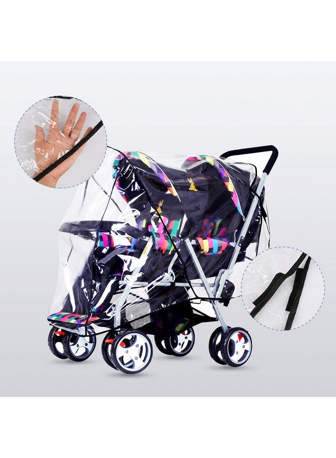 ITODA Twins Baby Pushchair Rain Cover Universal Sit Tandem Stroller Waterproof Rainy Weather Guard Outdoor Double Carriage Wind Dust Snow Protection Breathable Shield Transparent Accessories - Image 3