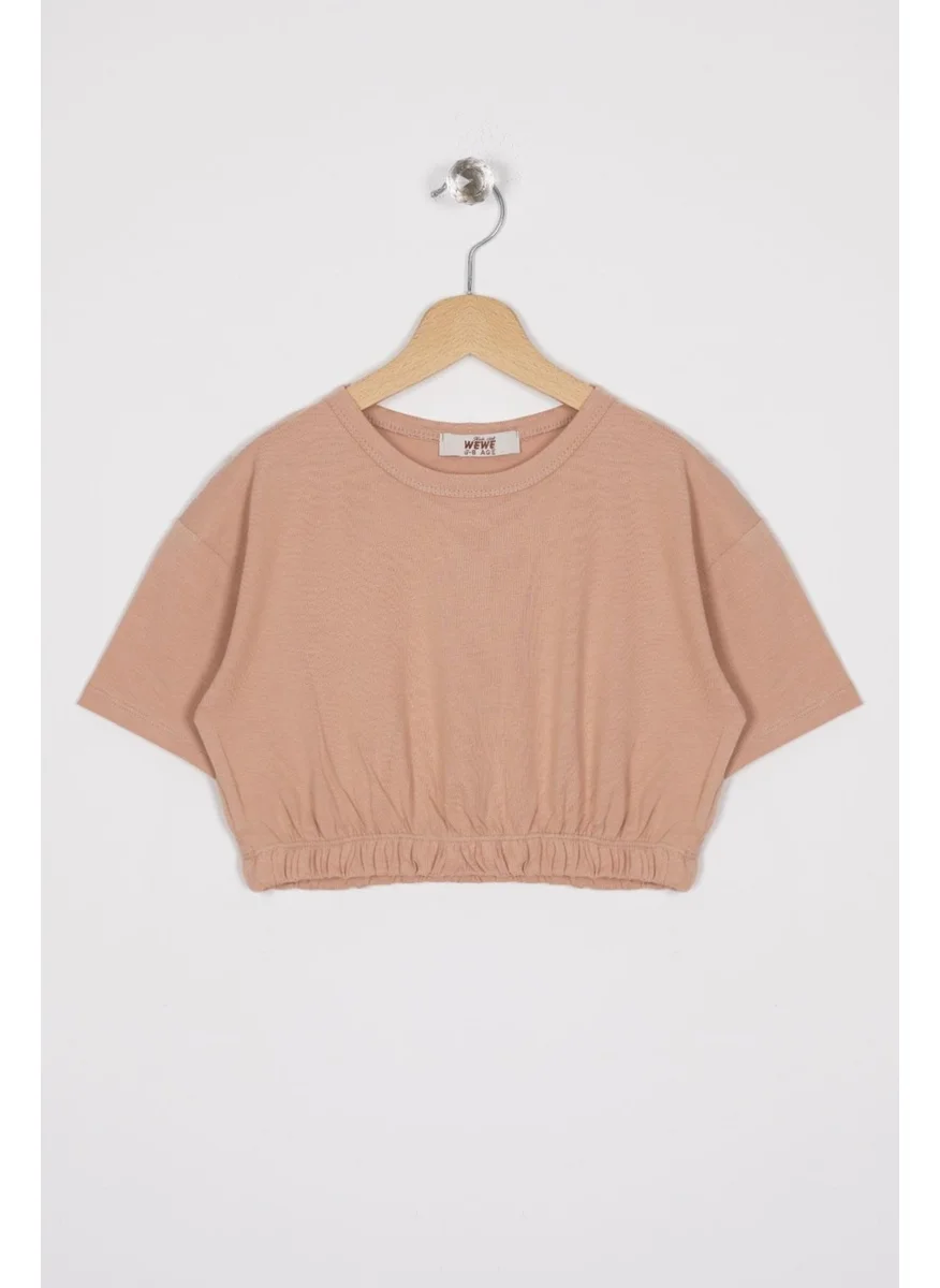 Zepkids Crew Neck Short Sleeve Elastic Waist Beige Color Girl T-shirt
