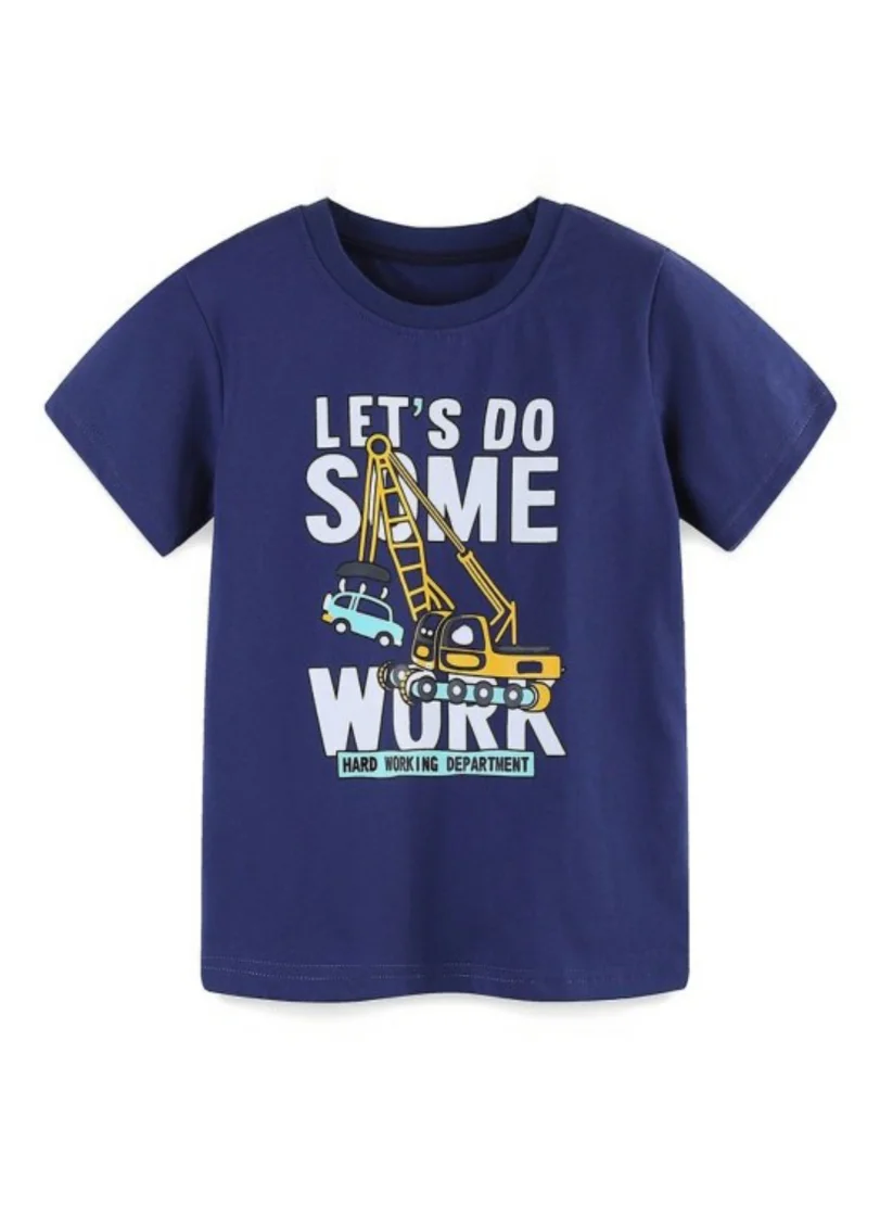 YUNIQEE Navy Blue Graphic Printed Solid Round Neck Cotton T-shirt