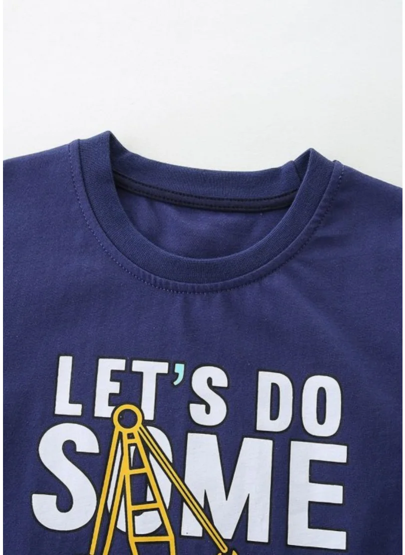 YUNIQEE Navy Blue Graphic Printed Solid Round Neck Cotton T-shirt
