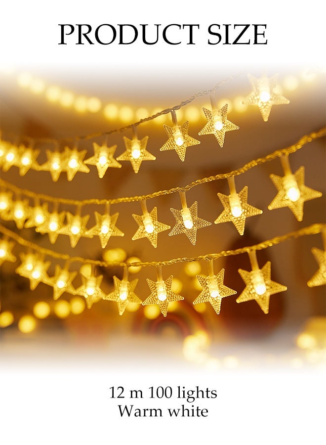 DUNISO سلسلة أضواء النجوم LED بطول 12 متر، أضواء سلسلة مقاومة للماء للاستخدام الداخلي والخارجي، 8 أوضاع إضاءة، لتزيين المنزل، الخيمة، العلية والفناء الخلفي - Image 2