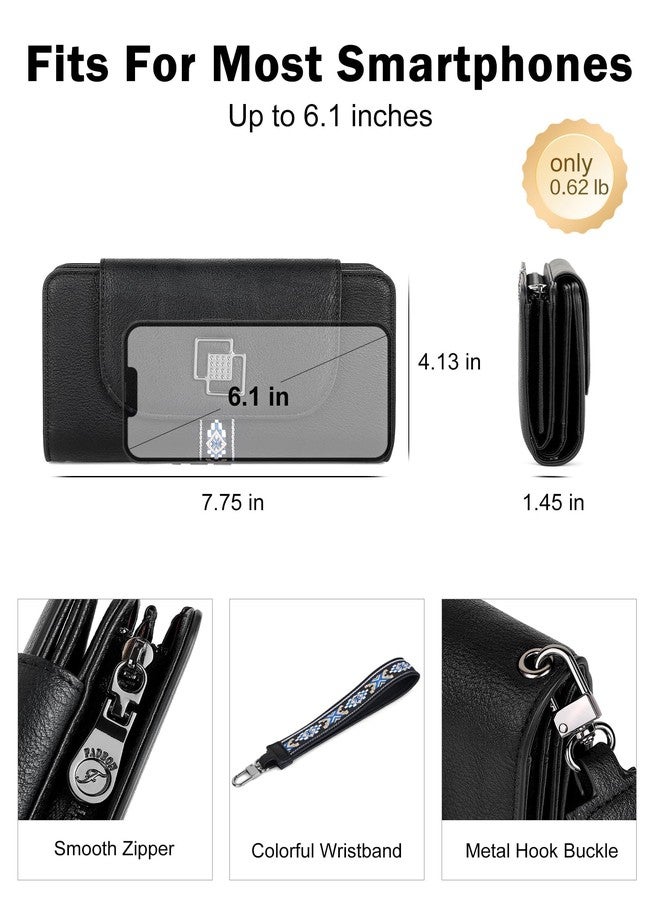 FADEON Leather Wallets for Women, Large RFID Blocking Trifold Wristlet Purse with Credit Card Holder Organizer, Black Retro Style, 4.13 * 2.13 * 7.87 = 70.17 cubic inches, Vintage - Image 4