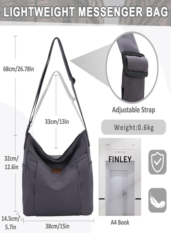 Kasqo Canvas Hobo Bag for Women,Casual Lightweight Crossbody Messenger Bag for Men Women Shoulder Tote Bag for Work Travel Gray - Image 3