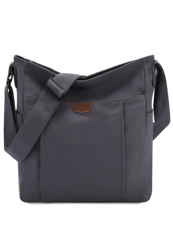Kasqo Canvas Hobo Bag for Women,Casual Lightweight Crossbody Messenger Bag for Men Women Shoulder Tote Bag for Work Travel Gray - Image 1