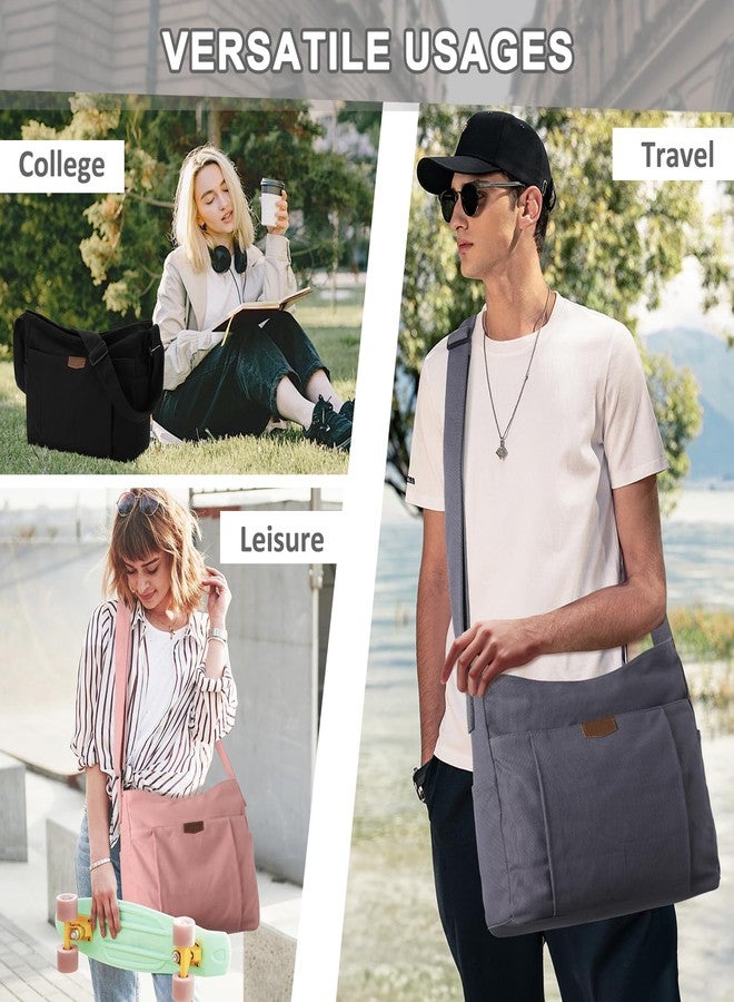 Kasqo Canvas Hobo Bag for Women,Casual Lightweight Crossbody Messenger Bag for Men Women Shoulder Tote Bag for Work Travel Gray - Image 2