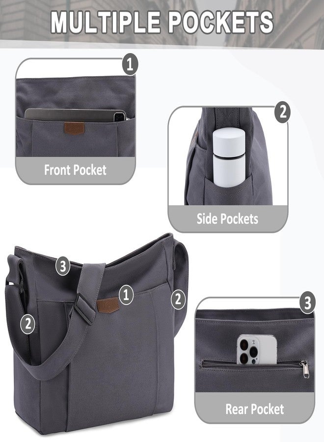 Kasqo Canvas Hobo Bag for Women,Casual Lightweight Crossbody Messenger Bag for Men Women Shoulder Tote Bag for Work Travel Gray - Image 5