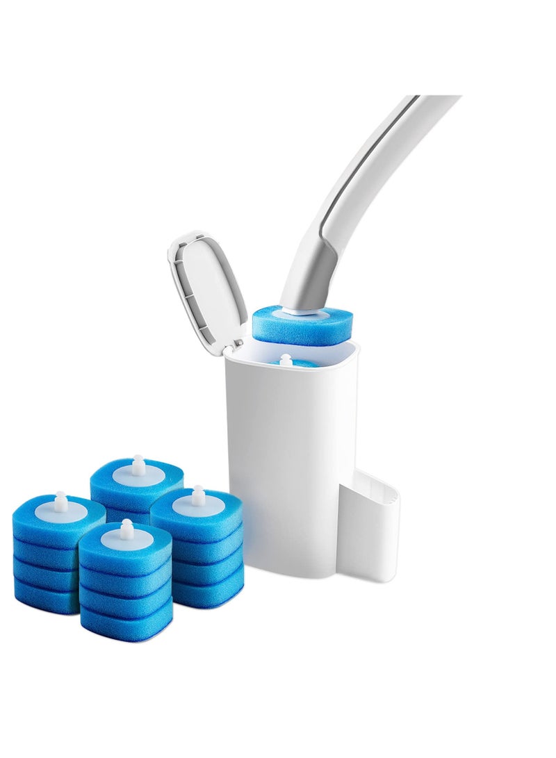 UREVO Toilet Bowl Cleaning Brush, Disposable Brush Head with 16 Refills Dissolving Wand Replacement Sponge, Soft Cleaner Brush for Bathroom Cleaning - Image 1