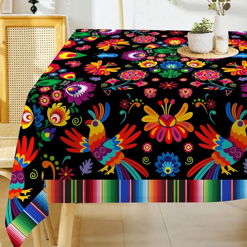 Hexagram Mexican Tablecloth 60x120 Inches Rectangle Halloween Cinco De Mayo Fiesta Waterproof Table Cloth for Home Party Dinner Decorations Black - Image 1