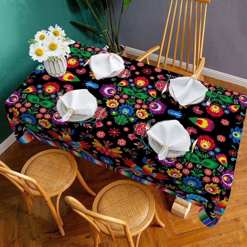 Hexagram Mexican Tablecloth 60x120 Inches Rectangle Halloween Cinco De Mayo Fiesta Waterproof Table Cloth for Home Party Dinner Decorations Black - Image 4