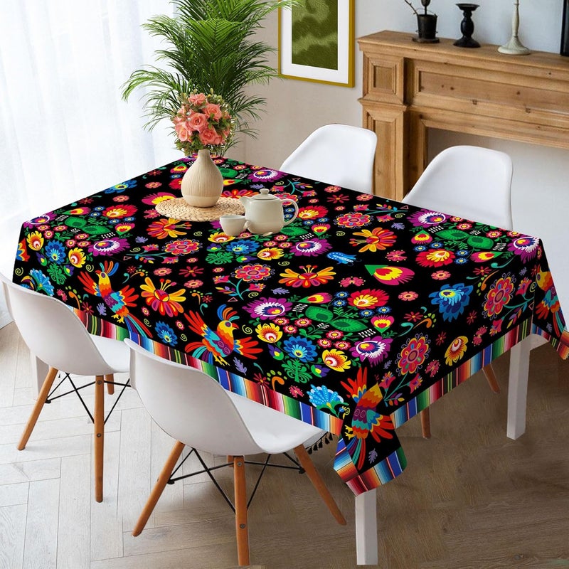 Hexagram Mexican Tablecloth 60x120 Inches Rectangle Halloween Cinco De Mayo Fiesta Waterproof Table Cloth for Home Party Dinner Decorations Black - Image 5
